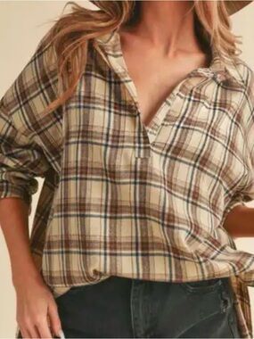 Aemi + Co oversized plaid pop-over shirt